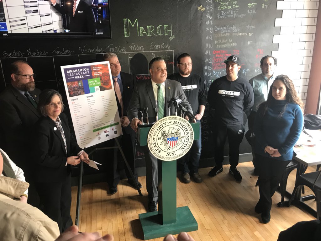 MayorRichDavid's tweet photo. At Craft, kicking off spring Binghamton Restaurant Week. Since its founding in 2010, #BingRW has generated $3.4 million in sales and $100,000 in donations to charity partners. https://t.co/HLVLJDpe7j