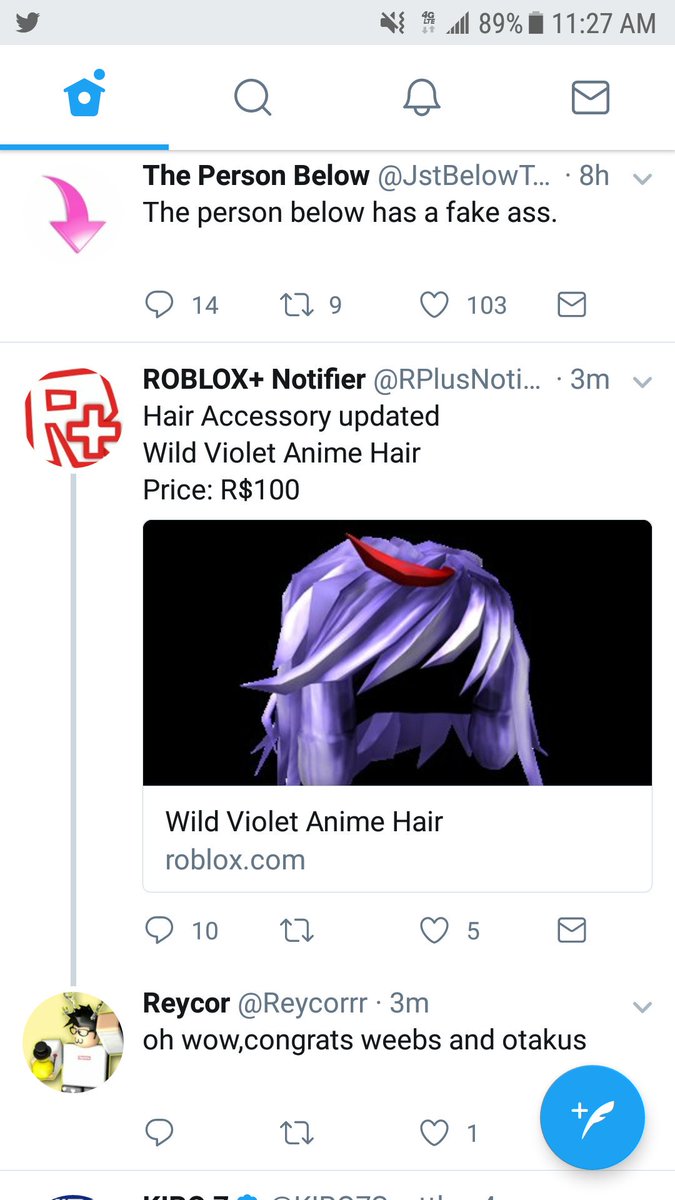 Roblox Notifier On Twitter Hair Accessory Updated Wild Violet Anime Hair Price R 100 Https T Co Rsvs3mw1ru - twitter roblox notifier