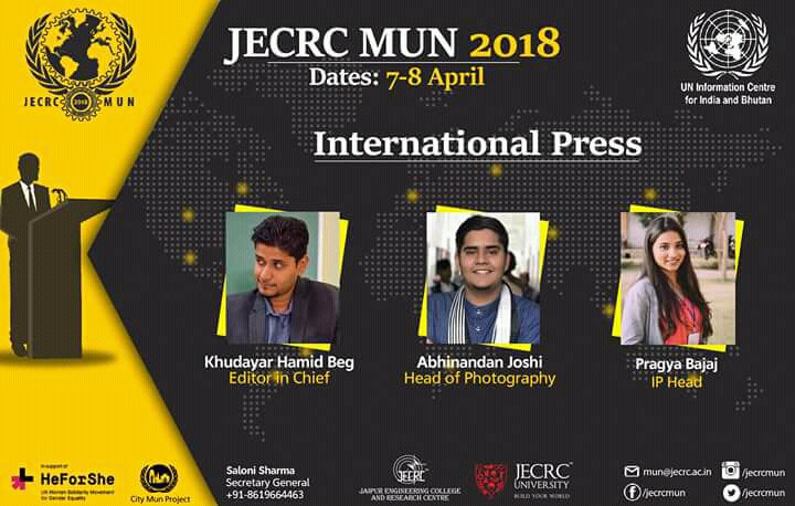JECRC_MUN's tweet image. The JECRC MUN team is delighted to introduce the esteemed Head of International Press.We are glad to have you on board!
For details visit:
jecrcmun.co.in

Express and ignite.
#JecrcMun #DiplomacyAtItsZenith #UniteToDebate #HeForShe #CityMun #UNIC