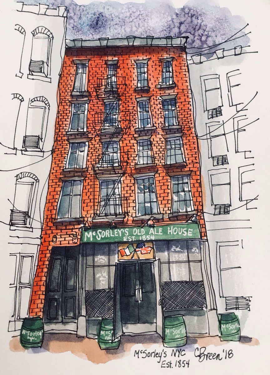 #usk #urbansketchers #drawnyc @McSorleysAles best and oldest bar in NYC. My tribute to St. Patty's Day.  C.Breen 2018