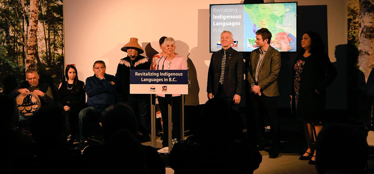 Deputy Premier and Finance Minister <a href="/carolejames/">Carole James</a> introducing Elder Butch Dick of the Songhees Nation to begin the ceremonies to celebrate the investment of $50 million into B.C. #LanguageRevitalization