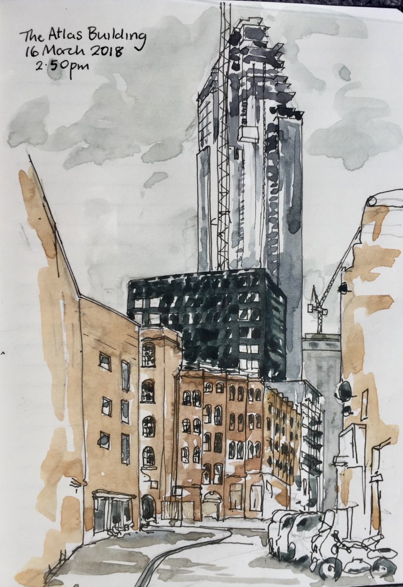 JaneNorthcote's tweet image. Another sketch today: @AtlasEC1, The Atlas Building, from Nile Street, drawing in my @Artesaver travel journal