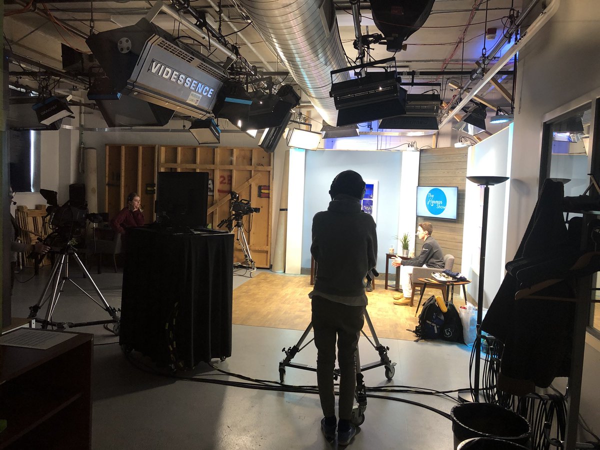 GraphicsVid_hhs's tweet photo. Advanced Video Production students filming the first episode of “The Herman Show” with special guest Hudson High Senior Andrew McDonald. https://t.co/Rq0OgqK9Bm