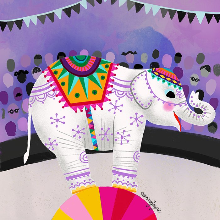 This week's #colour_collective 💜 is a circus elephant steadily balancing on a ball 🐘🎪#eminence #illustration #illustrator #kidlitart #elephant #circus #animalcharacter #designers #drawing