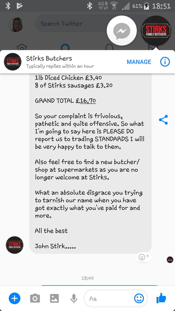wizzit's tweet image. Stirks customer service at its best. All because an opinion was made that could impact the akount of sales they make on a pack to try and compete with a supermarket chain. @Stirks_Butchers