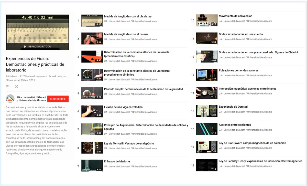 RSEF_ESP's tweet photo. "Experiencias de Física en vídeo: demostraciones y prácticas de laboratorio" de @UA_Universidad Secundaria, bachillerato y primeros cursos #Física #Laboratorio #Prácticas #Experiencias #Audiovisuales https://t.co/5fn37cAonG https://t.co/0H4VEUT1hX