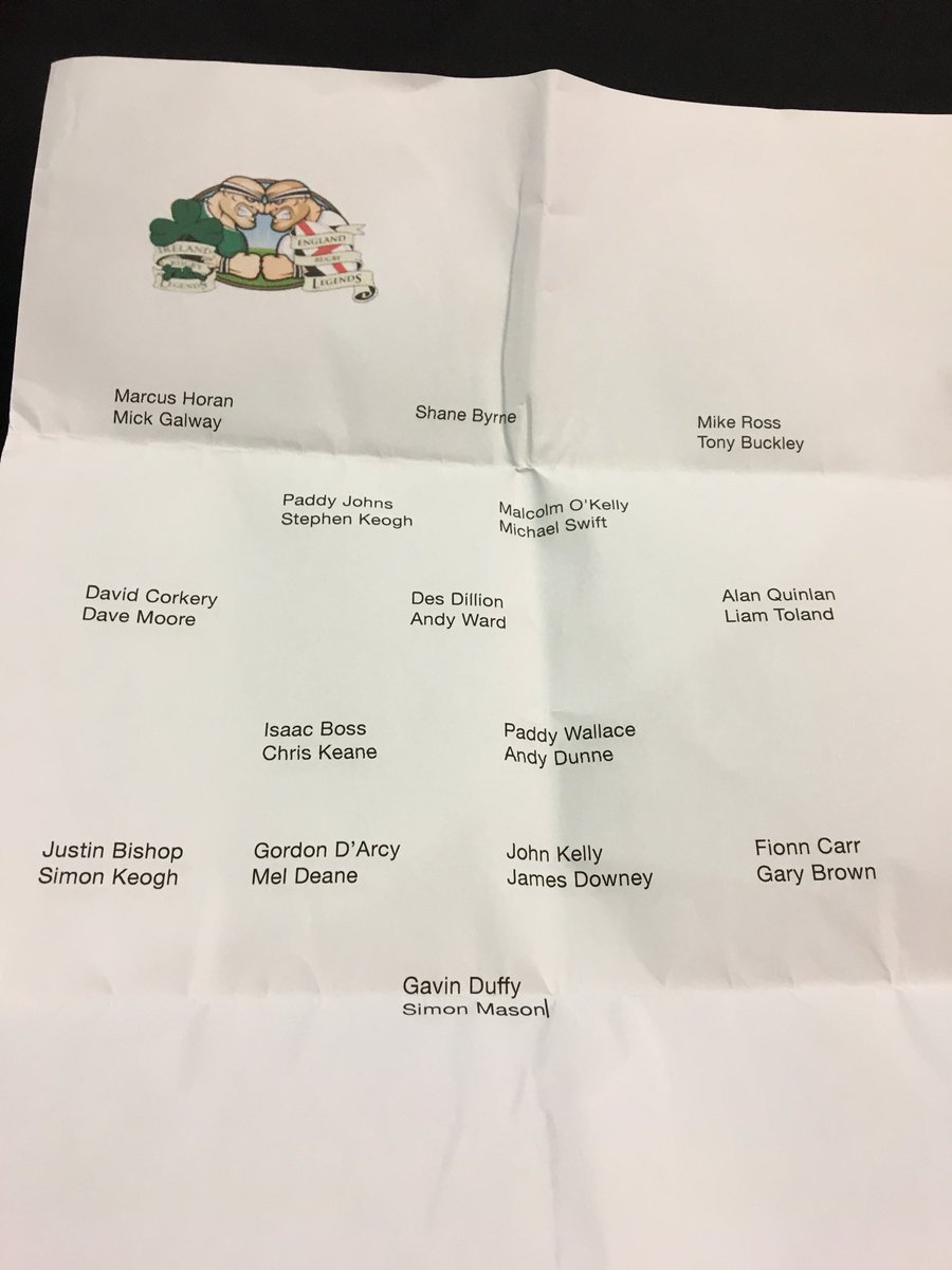 RugbyLegendsIRE's tweet photo. Here is your @RugbyLegendsIRE team for the evening! #Legends18 https://t.co/FFI2QPTxey