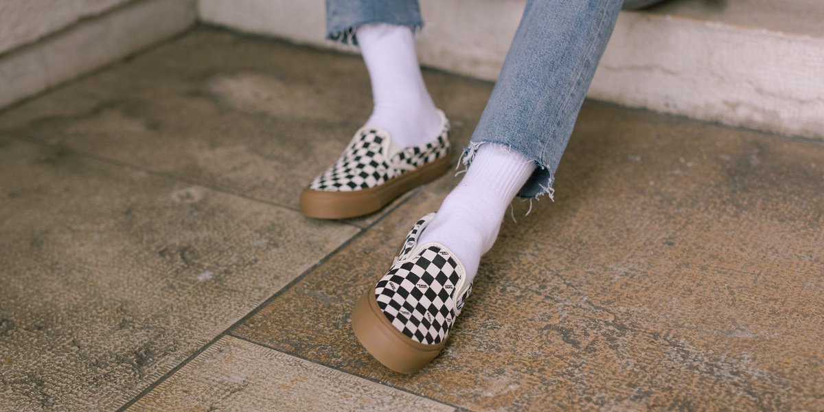 checkerboard gum sole vans