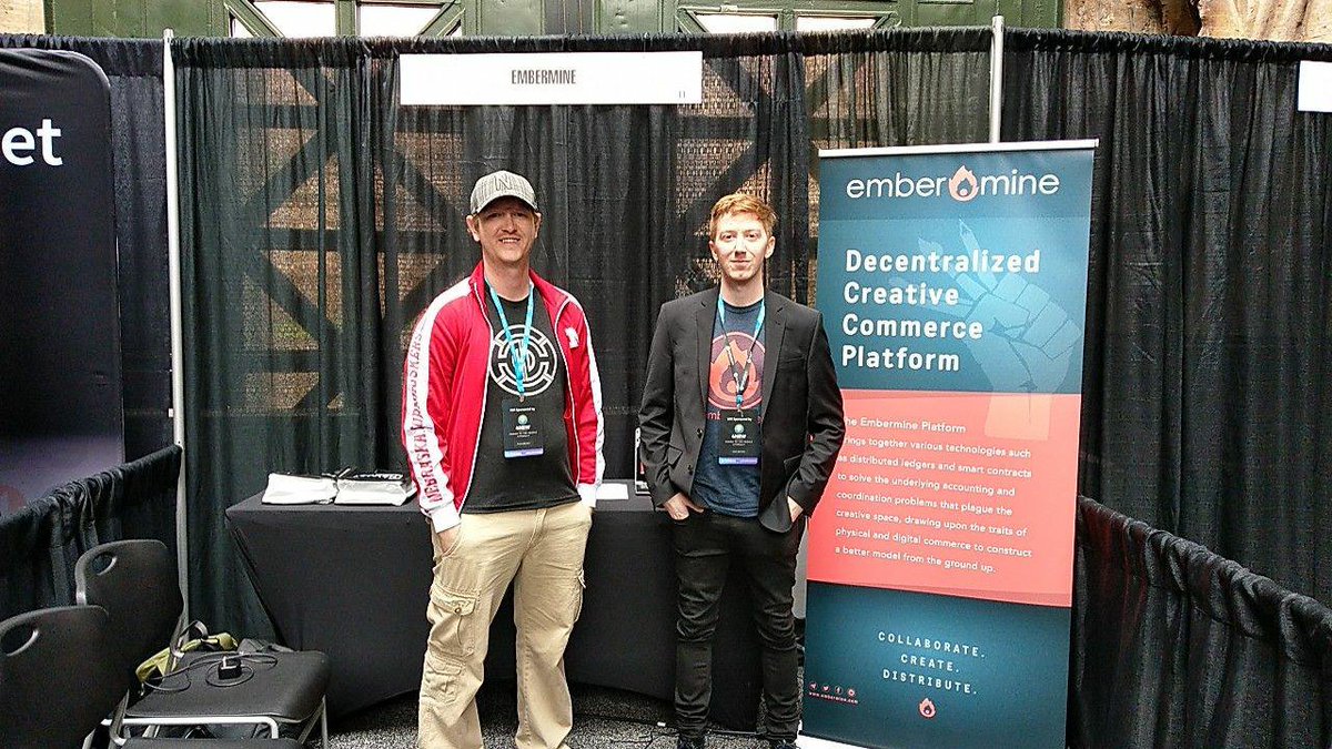 #Embermine is ecstatic to be at <a href="/TokenFest/">TokenFest</a> talking about our platform and its token economics! Come on over to booth #11 to meet part of our great team. #blockchain #embermine #cryptocurrency #smartcontracts #domain #domaintoken #tokenfest #conference $MBRS $DOM