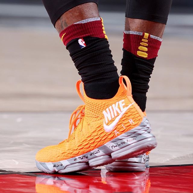 lebron 15 orange box on foot