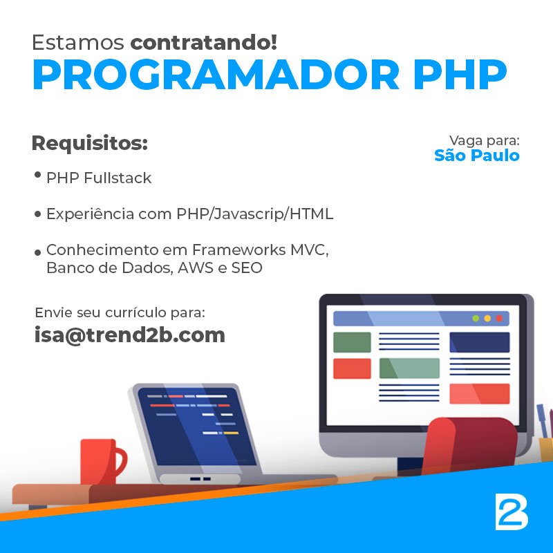 Trend2BMKT's tweet image. Estamos em busca de um Programador PHP para fazer parte do nosso time. Confira os requisitos e envie o seu currículo. A vaga é para São Paulo: goo.gl/JB13ea
#Trend2BMKT #vagasSP #ProgramadorPHP