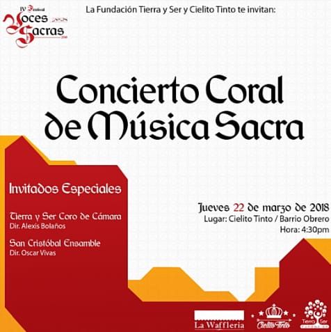 TierraySerCoro's tweet photo. Ya inicia la agenda cultural del Festival de Voces Sacras en su IV edición organizado por la Fundación Tierra y Ser
@SinLimiteCA
#cielitotinto #lawaffleria #colmatrex #ciro
#festivalvocessacras #SemanaSanta2018 
#tierrayserfundacion
#musicosvenezolanos #Tachira #Venezuela https://t.co/IsI9yL8zWe