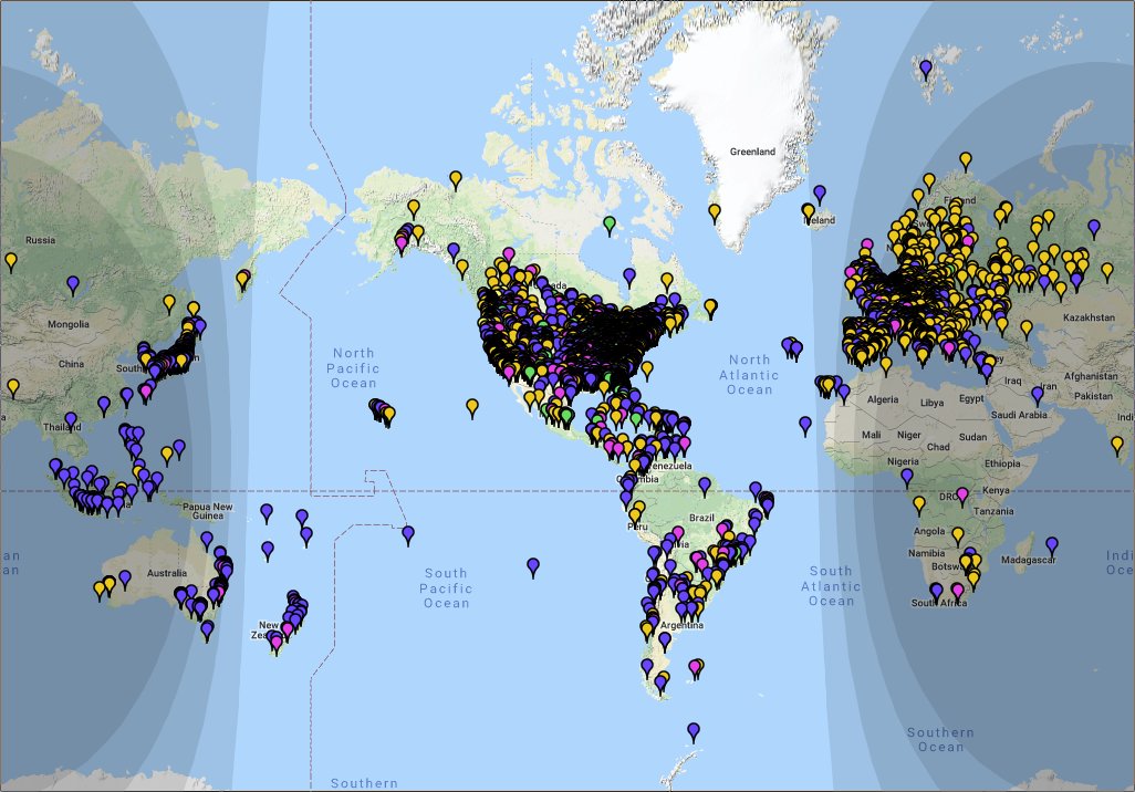 cuoops's tweet photo. One week of #FT8 monitoring with the @airspy_com #HFPlus and R2/Spyverter using a longwire and beverage antenna. 128 countries, 6649 grids, 8411 calls. Using #WSJTX, adif file from #pskreporter and mapped with #GridTracker. https://t.co/rQs6UCC5QV