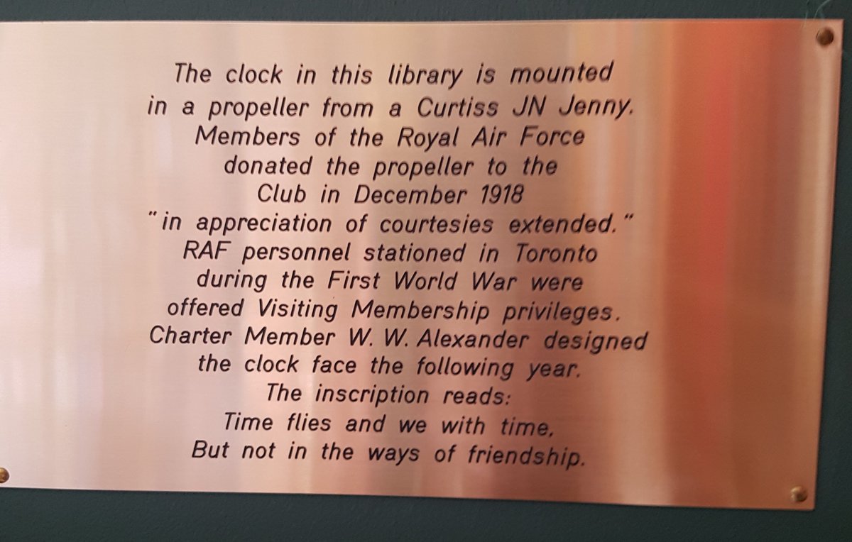 It’s Fun Fact Friday, did you know that the Club has a propeller from a Curtiss JN Jenny? The members of the  <a href="/RoyalAirForce/">Royal Air Force</a> donated it to the <a href="/artslettersTO/">ARTS & LETTERS CLUB</a> in 1918. This was in appreciation of the club opening its doors to the RAF while stationed in #Toronto during the 1st WW.
