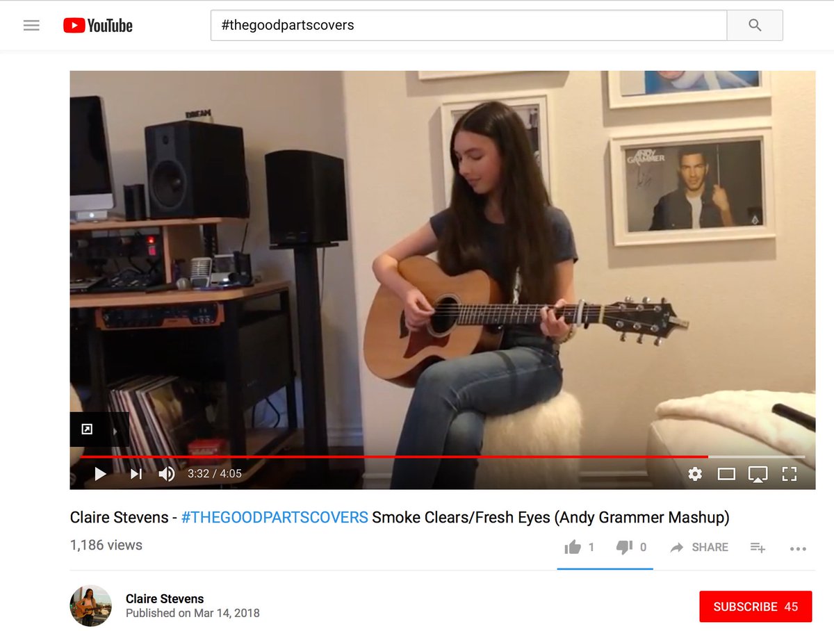 ClaireStevens17's tweet photo. Thanks to everyone who's watched and shared my mashup of #SmokeClears & #FreshEyes by Andy Grammer so far! I really appreciate it :) If you haven't seen it yet, here's the link! #THEGOODPARTSCOVERS https://t.co/oOEQsDke7J https://t.co/BTR801f8BF