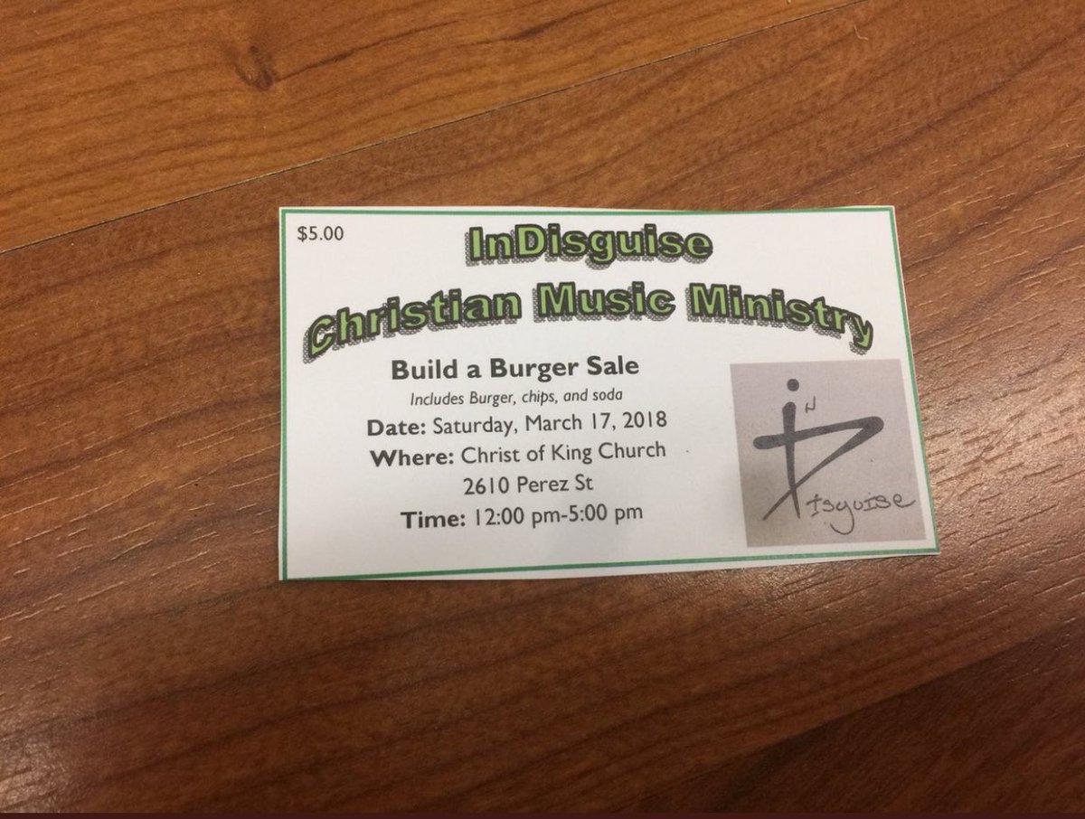 __InDisguise__'s tweet photo. Hey guys if y’all could come out and support the band tomorrow at Christ The King Catholic Church. We will be having a hamburger benefit! God Bless ❤️🙌🏽 https://t.co/IyzlmF21Hk