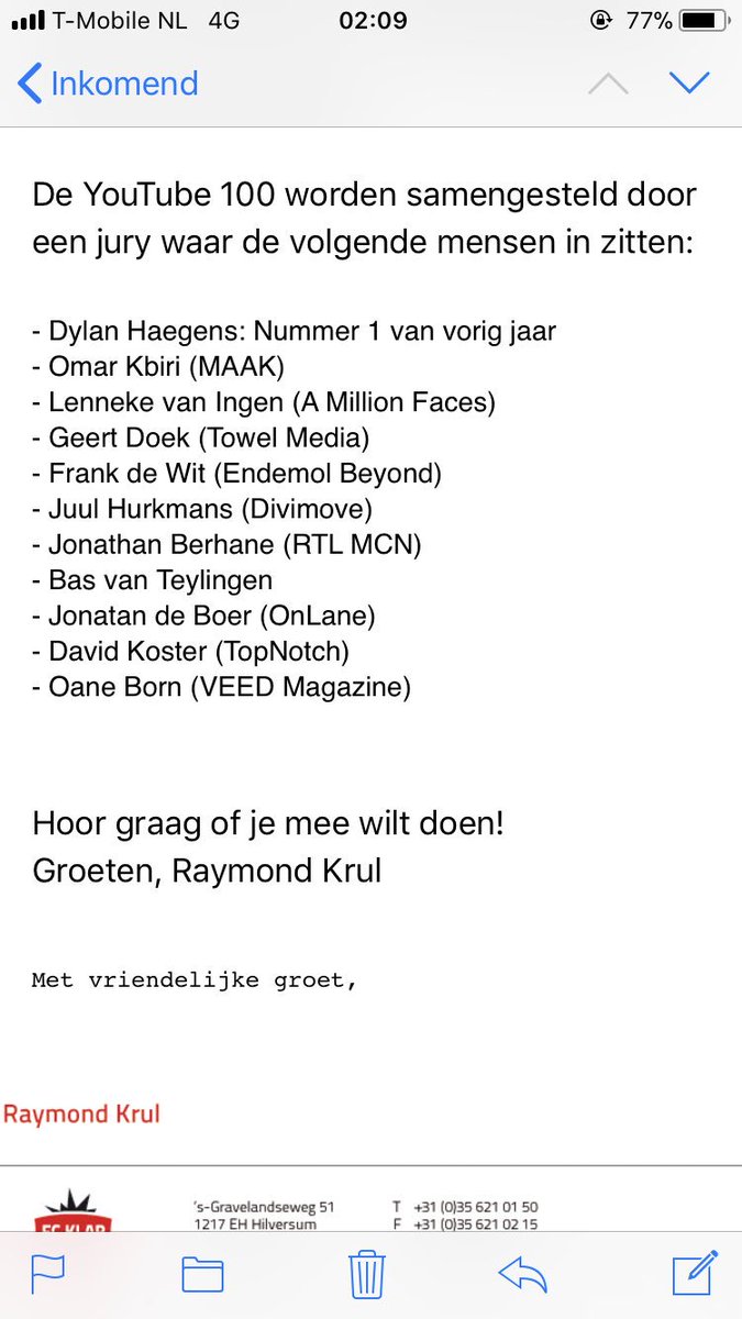 Grappig om te zien. Wanneer je geen interview wilt doen. Dat je dan daarna nergens terug te vinden bent in die zogenaamde YouTube top 100. Grootste bullshit lijst ever.