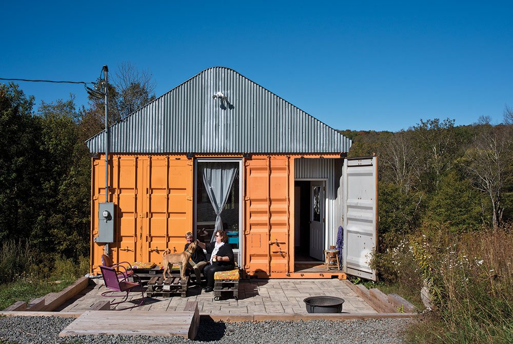 Ship Shape: A Shipping Container House in the Hudson Valley. A shipping container home berths in Sullivan County. bit.ly/2GkEXmK #ShippingContainerHome #TinyHouse #TinyHome #UpstateHouse #HudsonValley