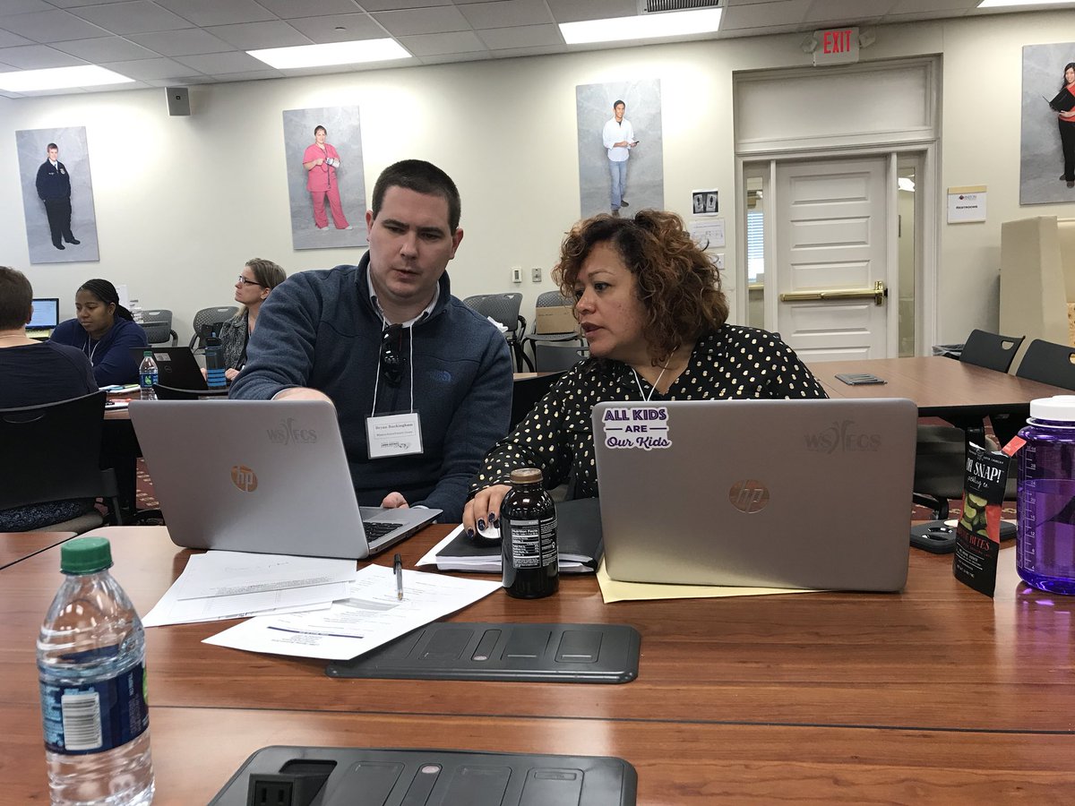VMSTheMathLady's tweet photo. Math T & AP from @msms_bulldogs collaborating during Desmos training session during NC Large District Math Collaborative this morning @RTI_EdWork #wsfcsmath #peerproject https://t.co/BMYTtgeaTE