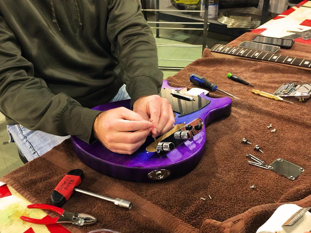 You do it all when attending a Guitar Build Workshop, including the wiring of it's electronics! Book a workshop with us and experience it on your own!