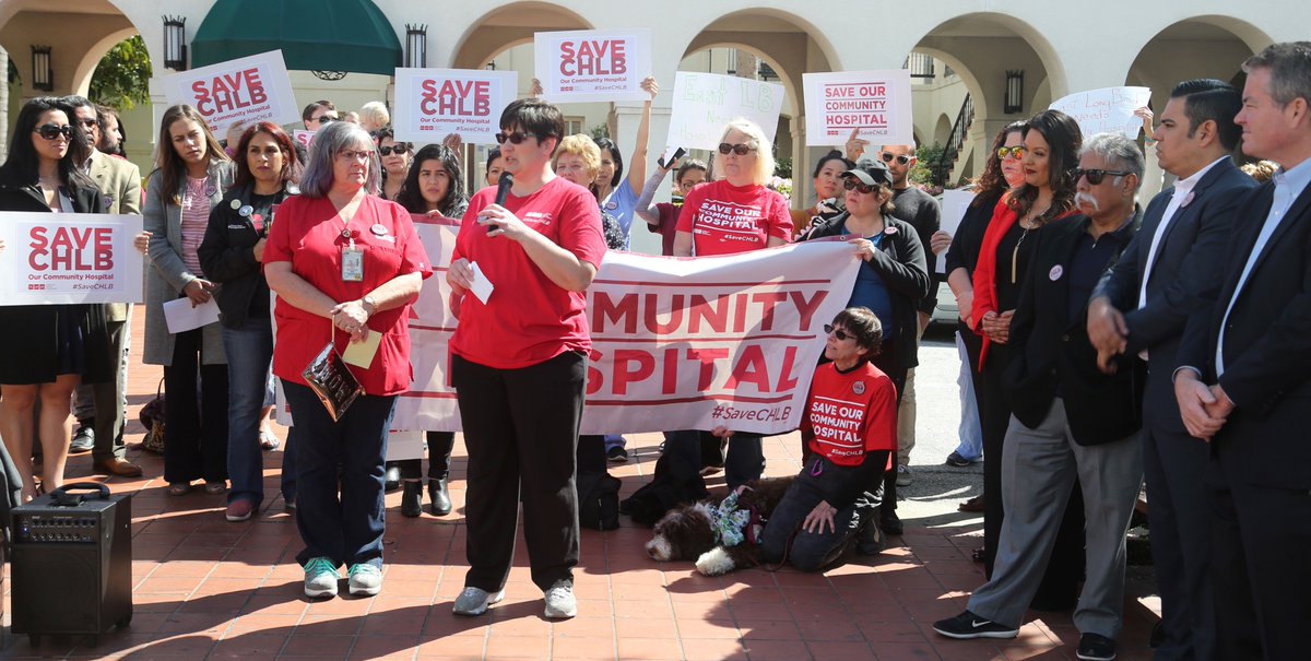 CalNurses's tweet photo. Nurses &amp; #LongBeach community area leaders held a press conference today to demand MemorialCare Health System stop divisive maneuvers to speed up it’s unwarranted decision to close Community Hospital Long Beach. #SaveCHLB https://t.co/RthQa5v1G8