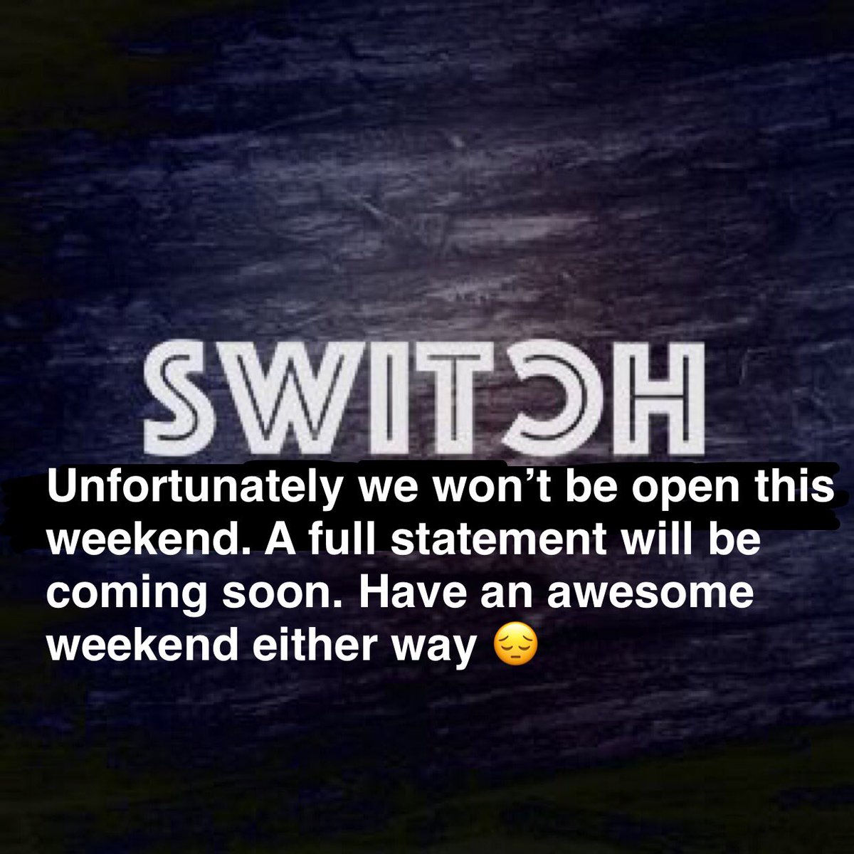 Unfortunately we won’t be open this weekend, All events are cancelled. A full statement will be coming soon. Have an awesome weekend either way 😔