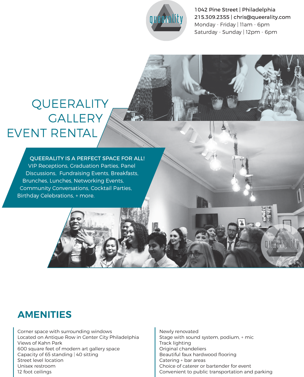 tweetqueerality's tweet photo. Looking for a venue to hold an event? Look no further! Our gallery space is perfect for events of any kind. DM us or send us an email for more details! (flyer attached) #Queerality #BeTheChange #RentOurSpace #PerfectForAll https://t.co/ZMMtesepAJ