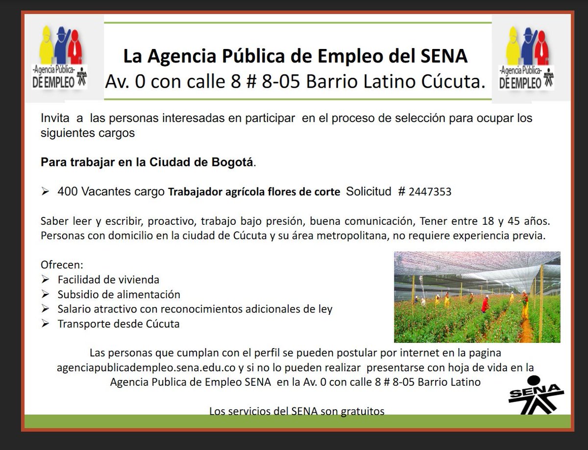 APESENACUCUTA's tweet photo. Oportunidad laboral... Agencia Publica de Empleo Sena... https://t.co/wbT6Bg3dv1