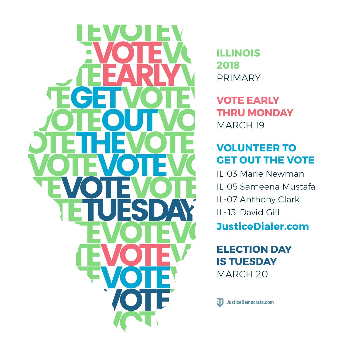 justicedems's tweet photo. Hey Illinois, your time is here to make sure that we elect Democrats who aren't taking money from corporate PAC's, in favor of Medicare For All and criminal justice reform. https://t.co/9Gqe2DDGFR