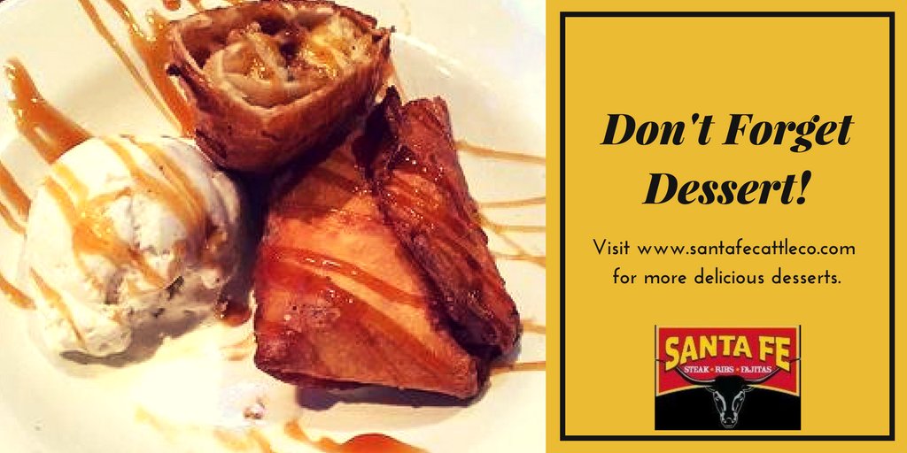 Every good meal ends with a great dessert!

Enjoy our Banana Xango - deep fried banana and cheesecake pieces served with whipped cream and caramel topping! 
#santafecattleco #realfreshfun #dessert