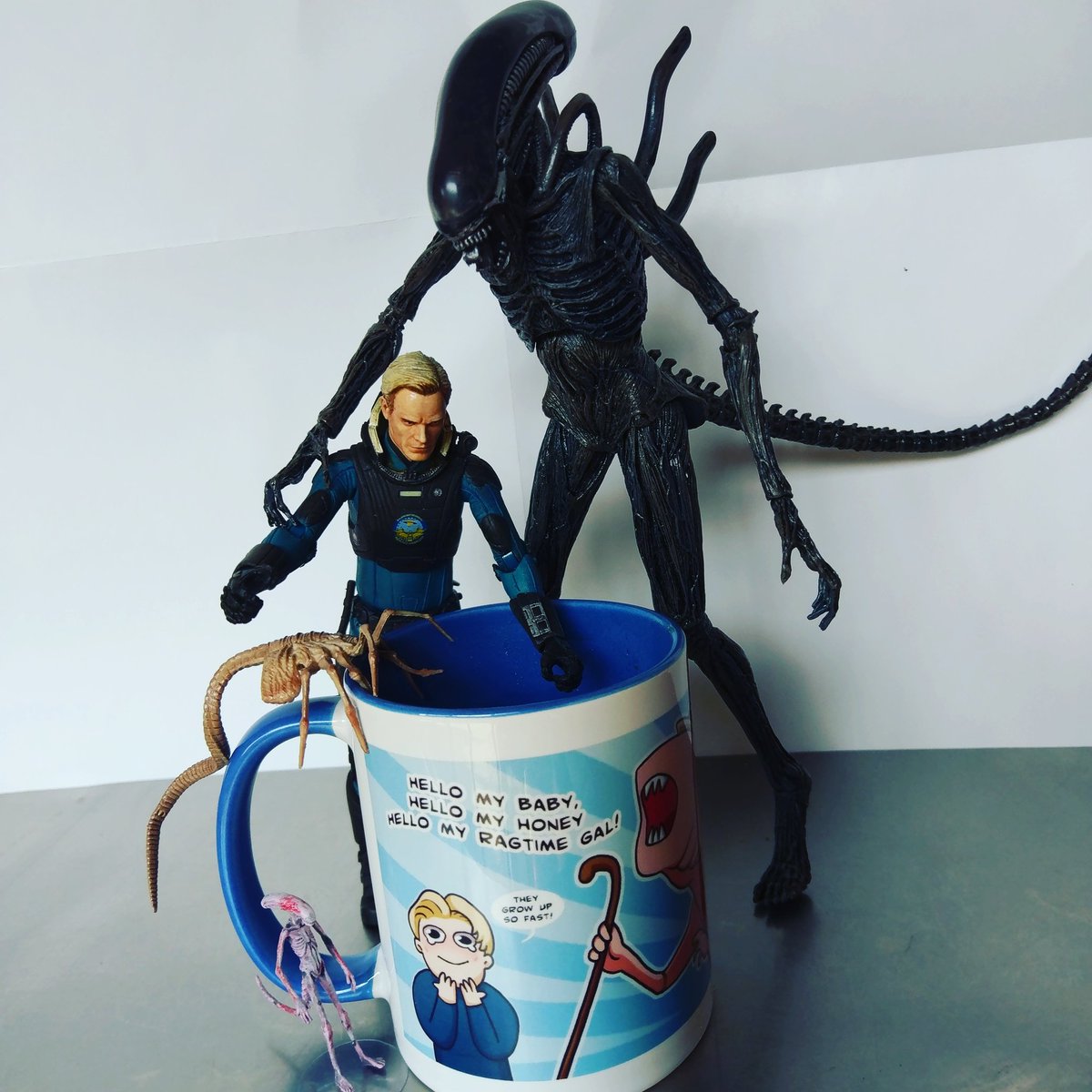 StudioYutani's tweet photo. Morning coffee with the fam
#aliencovenant #Xenomorph #chestburster #facehugger #david8 #spaceballs #thecopperkidd https://t.co/pUpVnRGsrB