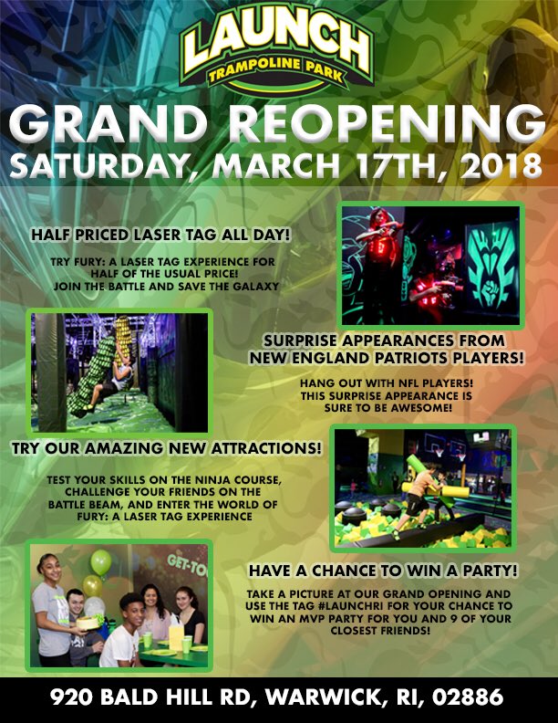 OfficialTyLaw's tweet photo. What up Launchers!!! It’s on and poppin tomorrow!! Come see me and some of my teammates at the reopening of Launch. Gonna be a great time #launchri #launchlife https://t.co/x5JUrByRpI