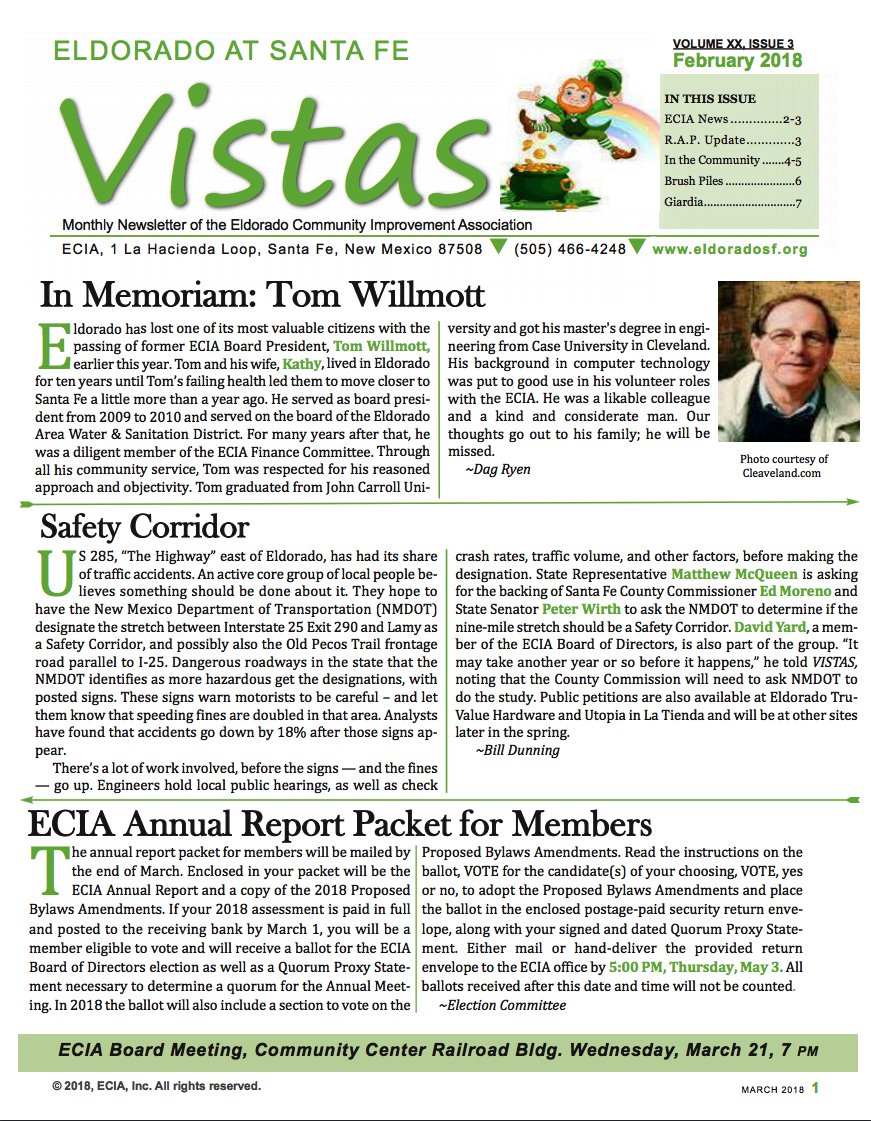 Eldorado at Santa Fe newsletter -- VISTAS -- March, 2018 issue has been published! 
READ NEWSLETTER: goo.gl/Mx2uKW

#eldoradoliving 
#1 Selling Team in the Eldorado / Hwy 285 Corridor
Eldorado285AreaHomes.com