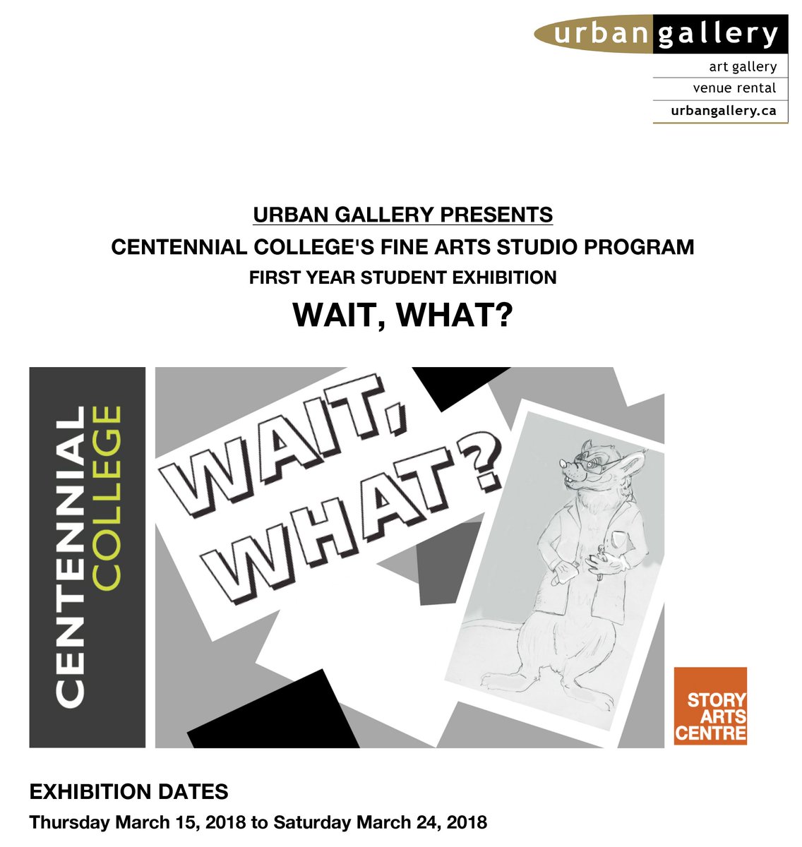 TorontoARTinfo's tweet image. March 17
Opening Reception for CENTENNIAL COLLEGE Student Exhibition Wait, What?
@ Urban Gallery
(400 Queen Street East)
torontoart.ca/event/opening-…
