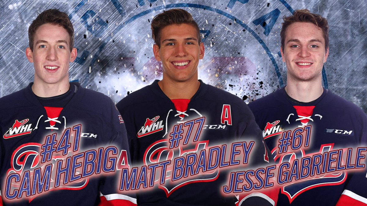 WHLPats's tweet photo. Thank you to our graduating 20-year old players Matt Bradley, Jesse Gabrielle and Cameron Hebig! https://t.co/NkSOgye1Ot
