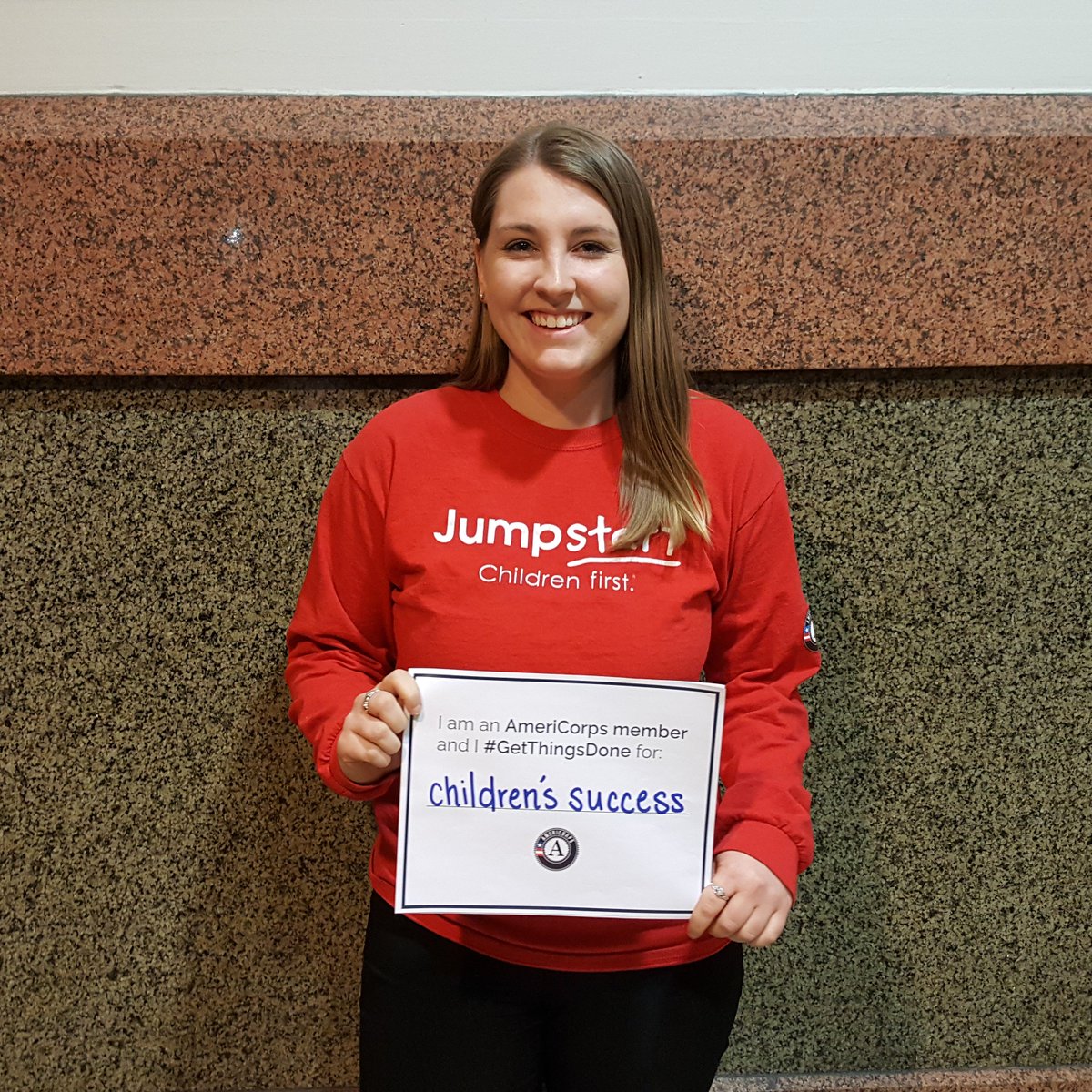 "I am an AmeriCorps member and I #GetThingsDone for children's success" - Emily from <a href="/JumpstartPhilly/">Jumpstart Philly TU</a>
