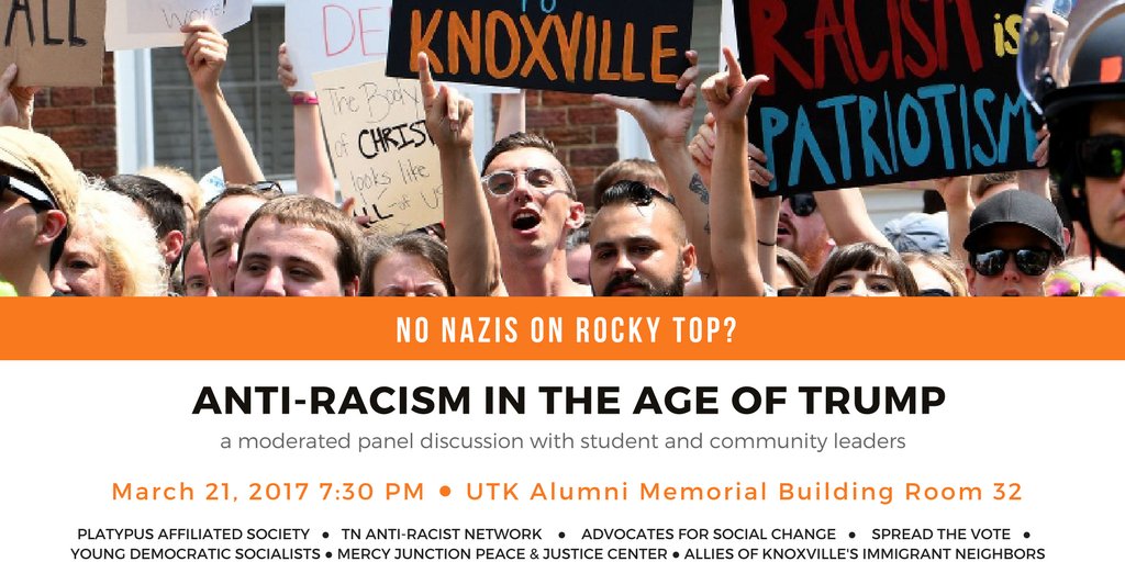platypus1917's tweet photo. If you're in #Knoxville! Speakers include: @Andre_Canty (of @HighlanderCtr ), Seema Perez (of Knoxville City Council), Chris Irwin (of @wozoradio), and Jordan Rogers (of @KnoxvilleDSA). Retweet for love! https://t.co/vnLkKtFxGG