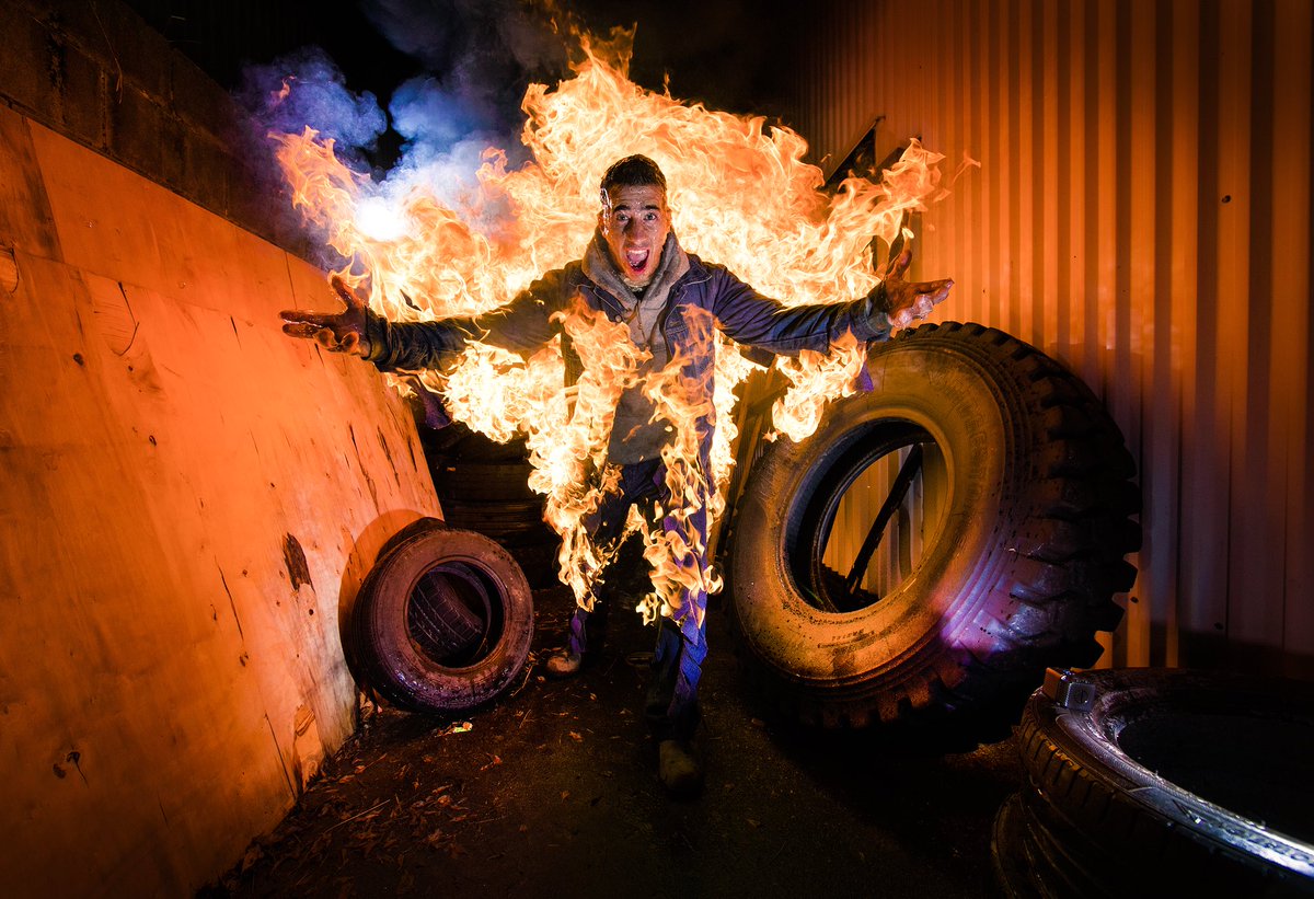 NigelHallett's tweet photo. Someone call the fire brigade!🔥 Stunt performer Beau Karolos heats things up for the @couriermail @CanonAustralia @CanonProNetwork https://t.co/ECZh306sj3