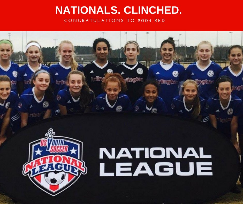 Congrats to #TeamArlington 2004 Red Girls team on clinching a spot in <a href="/USYouthSoccer/">US Youth Soccer</a> <a href="/NationalLeague/">National League</a>  #Nationals