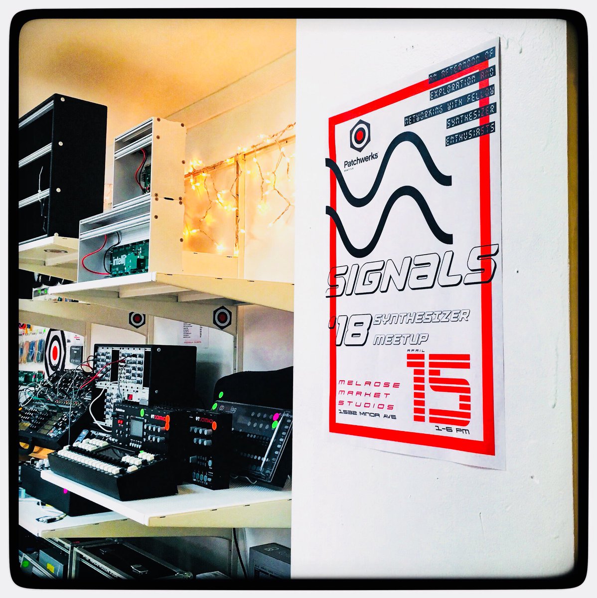 patchwerks_'s tweet photo. Calling all #synthesizer #enthusiasts! 
Sign up for your own table to demo your #gear at #Signals2018, Sunday April 15, 2018 from 1-6 PM at Melrose Market Studios in #Seattle. 
🎶🎧
Click the link below to enter your information &amp; reserve a table today! 👇
https://t.co/GEryTgI08B https://t.co/pVgsMw7XKR