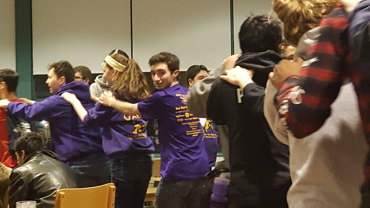 SaraSTorrey's tweet photo. #omgrobots  #NYTVFRC  #FIRSTPOWERUP  @OxBe4  conga line at the social https://t.co/rl34TfNdUn