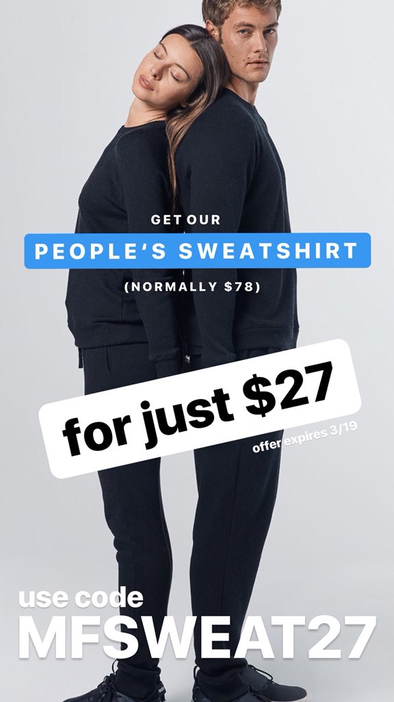 mf_people's tweet photo. Our people’s sweatshirt is just $27 (normally $78). Use code MFSWEAT27 at checkout on https://t.co/XLfGT6IFSO. Hurry! Offer expires 3/19 https://t.co/IFNH5yNLqo