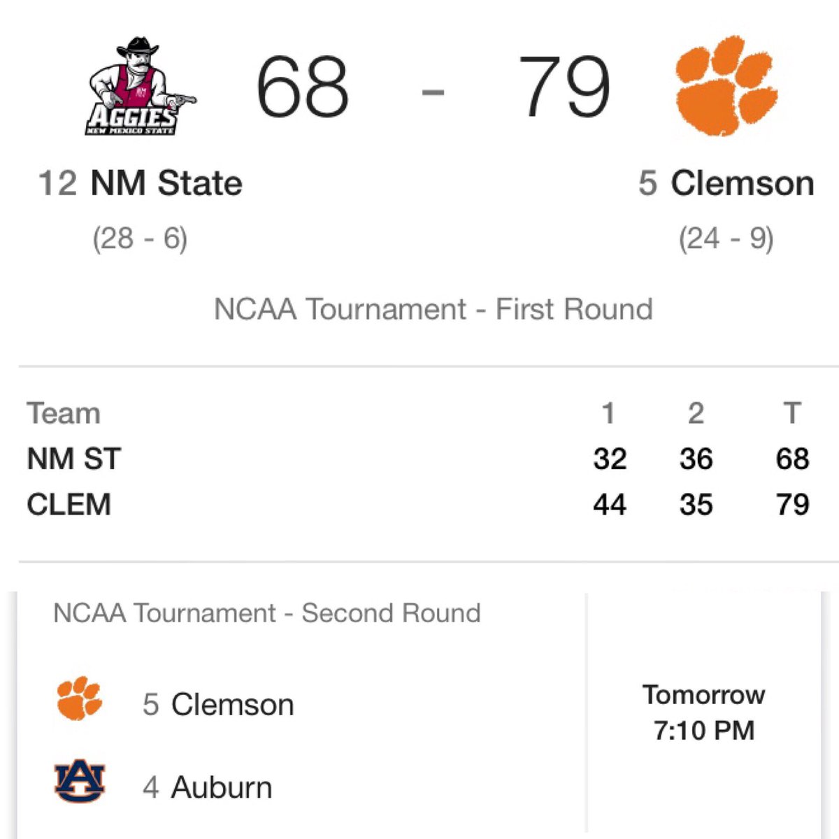 clemsongirl's tweet photo. Whoo hoo!! @clemsonmbb #clemson #gotigers 🐯🏀👏 #marchmadness #tigermadness https://t.co/JDKn4atm5d