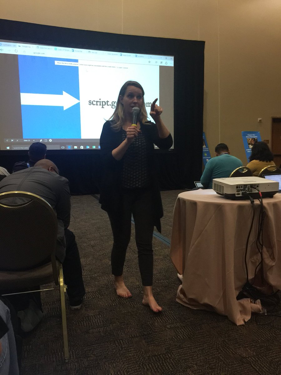 mfmagpile's tweet image. Kicked off her red heels &amp;amp; is using Internet Explorer but it’s all good.  Coding like a boss!  @alicekeeler #googleappscripts #cue18 #wearecue