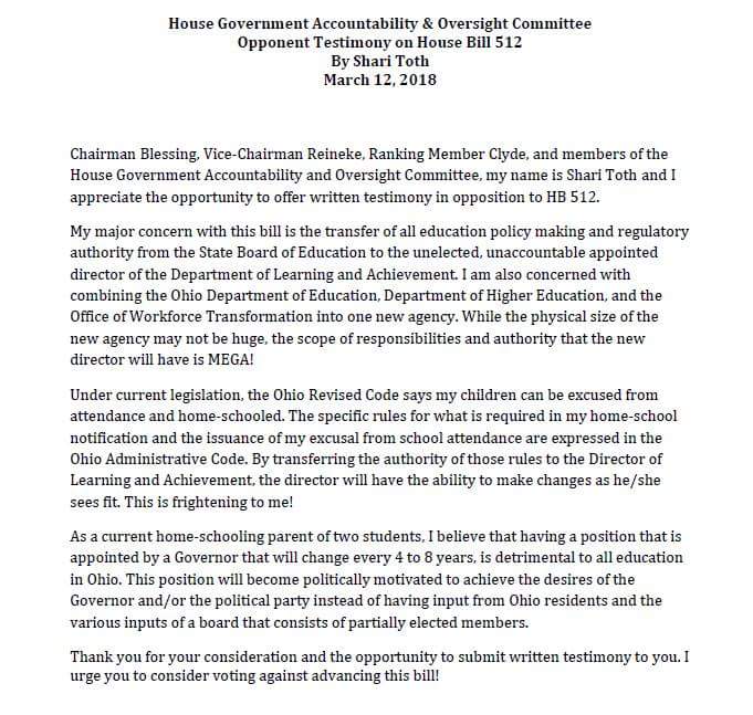 shari_toth's tweet photo. I submitted written testimony in OPPOSITION of #OHIOHB512! Make your voice heard! Stand up, speak out! #OPPOSEHB512 #EducationWithoutRepresentation #homeschooling #HB512 #PrinciplesOverParty #killthebill https://t.co/DsdgAksBo1