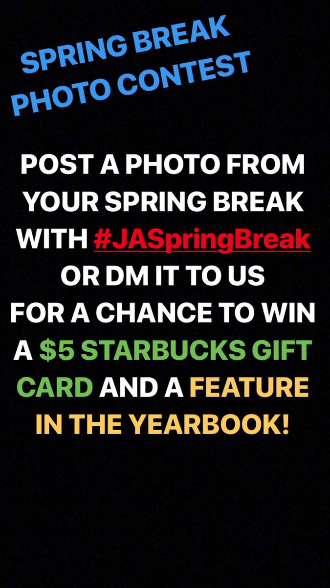 JAHSyearbook's tweet photo. ATTENTION JAGUARS: head to Instagram to participate in our Spring Break Photo Contest! Details are in our latest post on our Instagram account: @jahsyearbook https://t.co/7fKXBDGtUm