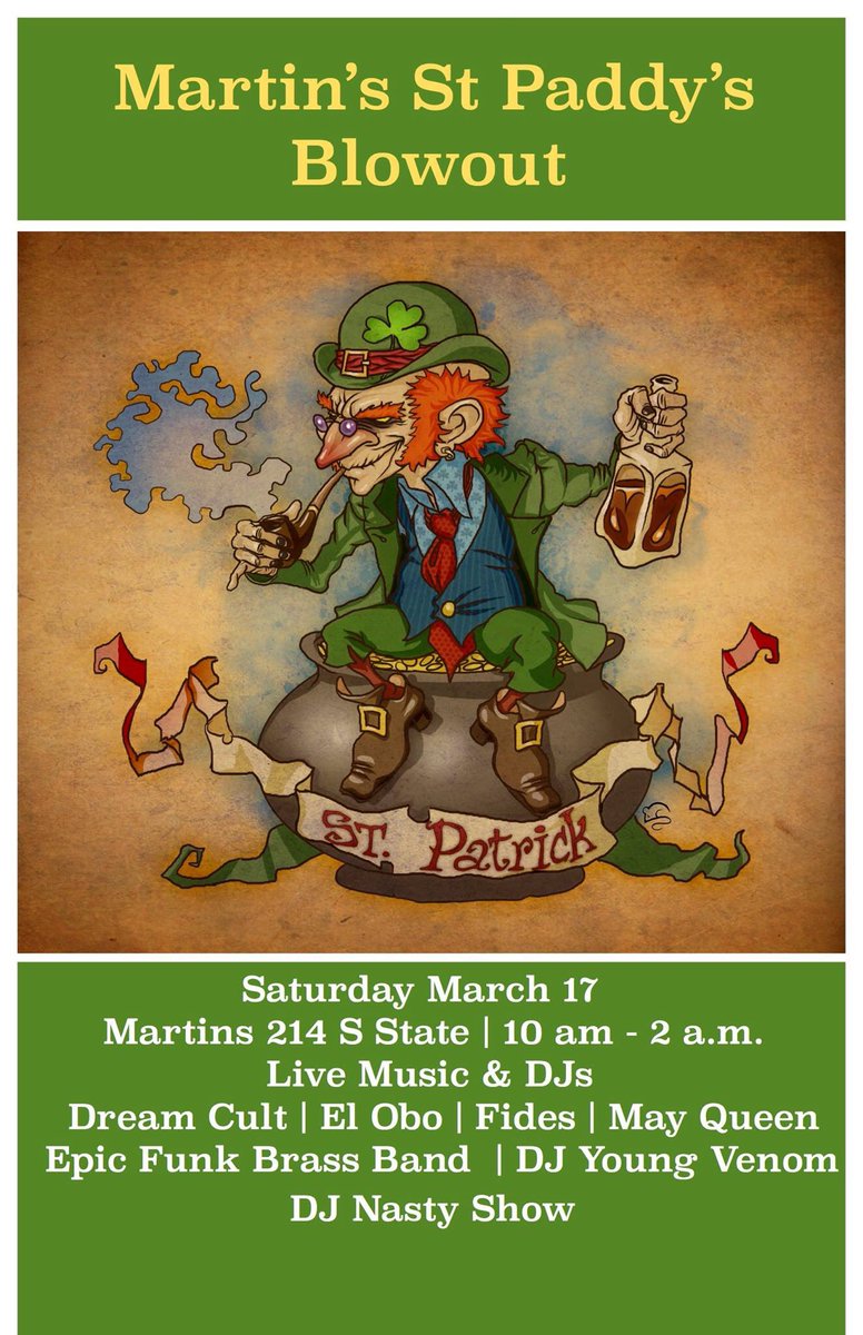 fides_music's tweet photo. ☘️ ☘️ Uh oh, u kno what 2morrow is. Better get a good night’s rest because this truly is gonna be a blowout. Come out 2 @MartinsBar39201 and party all day &amp; night. Catch us sharing the stage with some of our best buds! ☘️ ☘️ https://t.co/o01GxIwUHQ