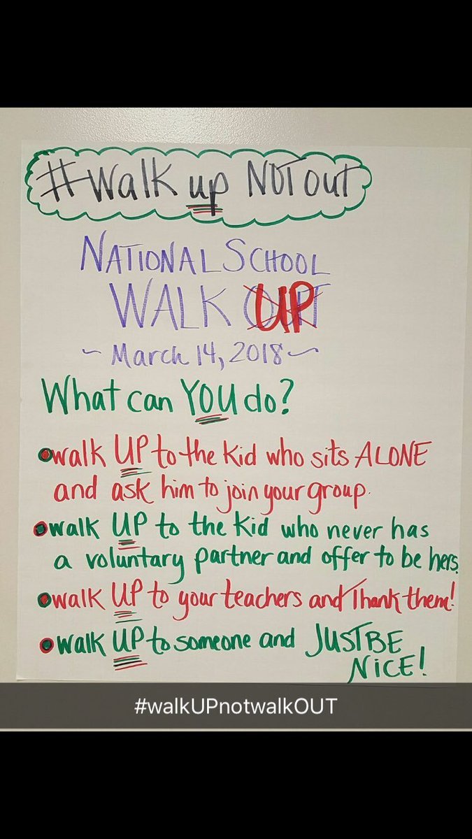 Ecogreco's tweet photo. With all these school shootings, it is obvious that these troubled kids felt it was easier to shoot at their peers, than to fit in. Maybe we need to look at how condescending some teenagers can be. If people were more nice there wouldn't be that many shootings. #walkupnotwalkout https://t.co/6khbrc76Hg