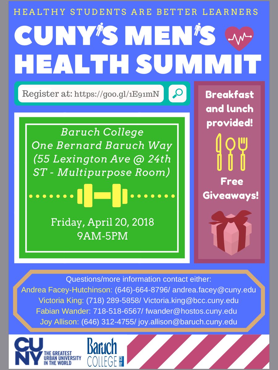 CUNYCOSA's tweet photo. Register today for the @CUNY Men’s Health Summit at @BaruchCollege on Friday, April 20th. 🙌🏽 #COSA https://t.co/29UoRHh8X7