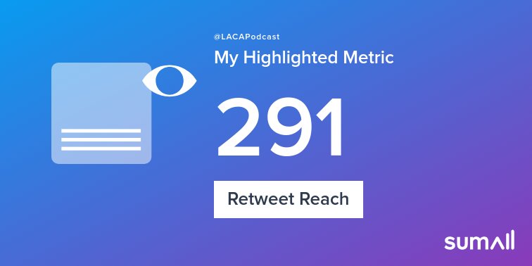 LACAPodcast's tweet photo. My week on Twitter 🎉: 1 Like, 1 Retweet, 291 Retweet Reach, 2 New Followers. See yours with https://t.co/4loHi0Uyws https://t.co/TOtIjGMpS1